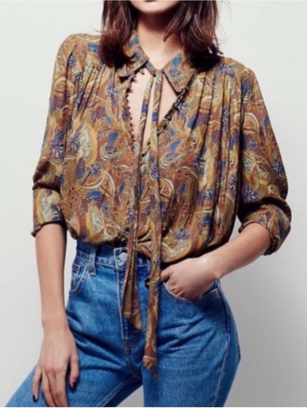Free People Paisley Modern Muse button down Floral Blouse